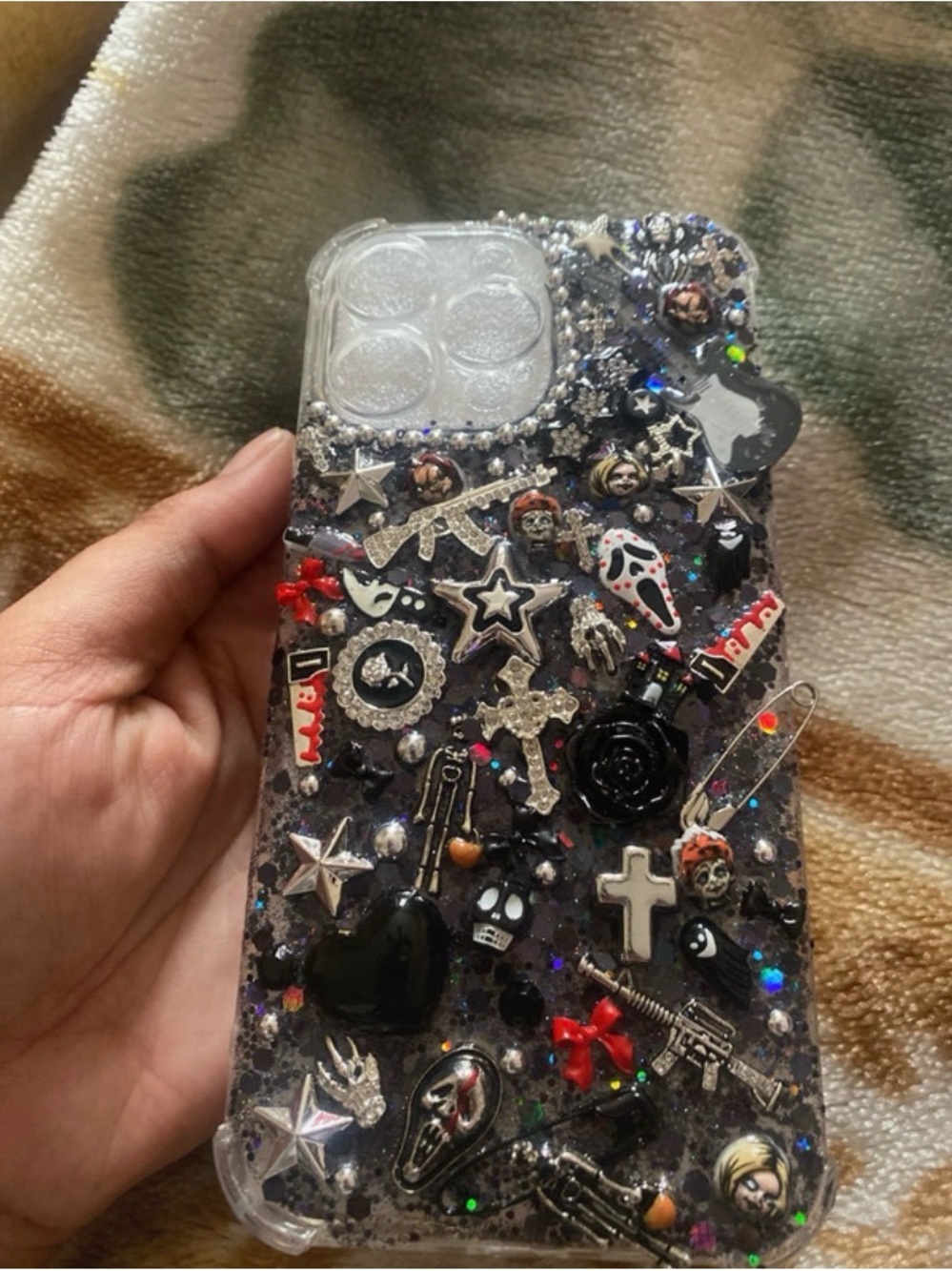 Custom Black Embellished Phone Case for Smartphones